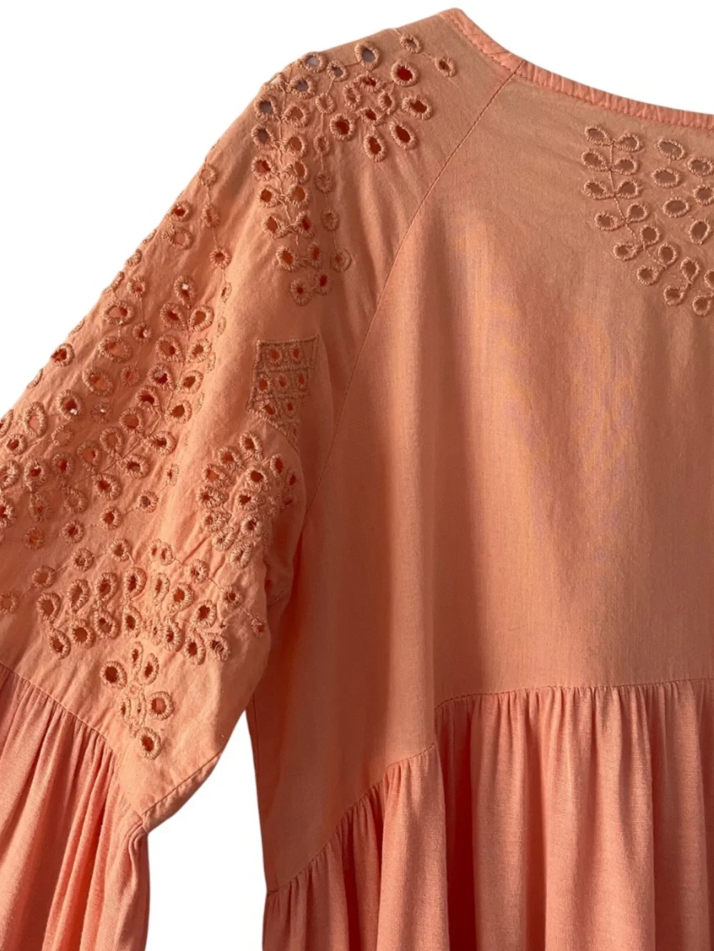 Free People Sea of Love Peach Eyelet Bell Sleeve Top